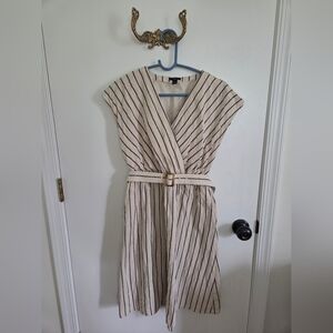 Ann Taylor Beige Striped Linen Blend Dress
